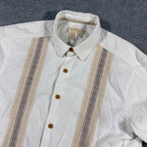 The Territory Ahead Button Shirt Mens Large Tall White Embroidered Aztec Summer